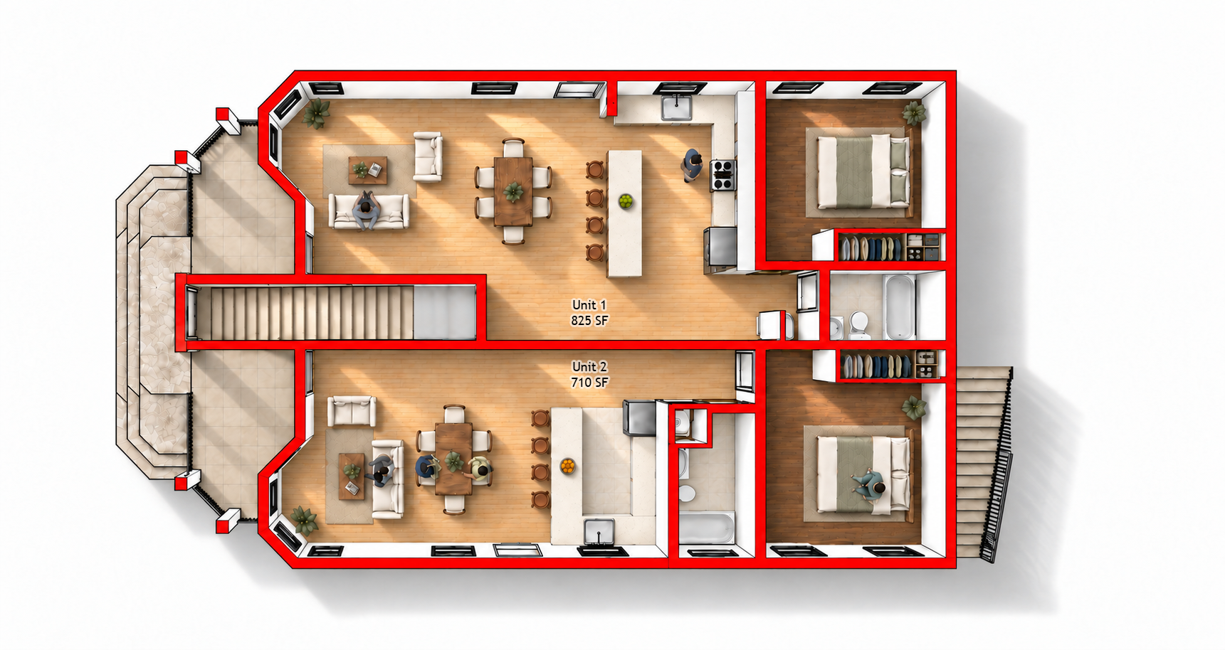 Reconfigured first-floor plan
