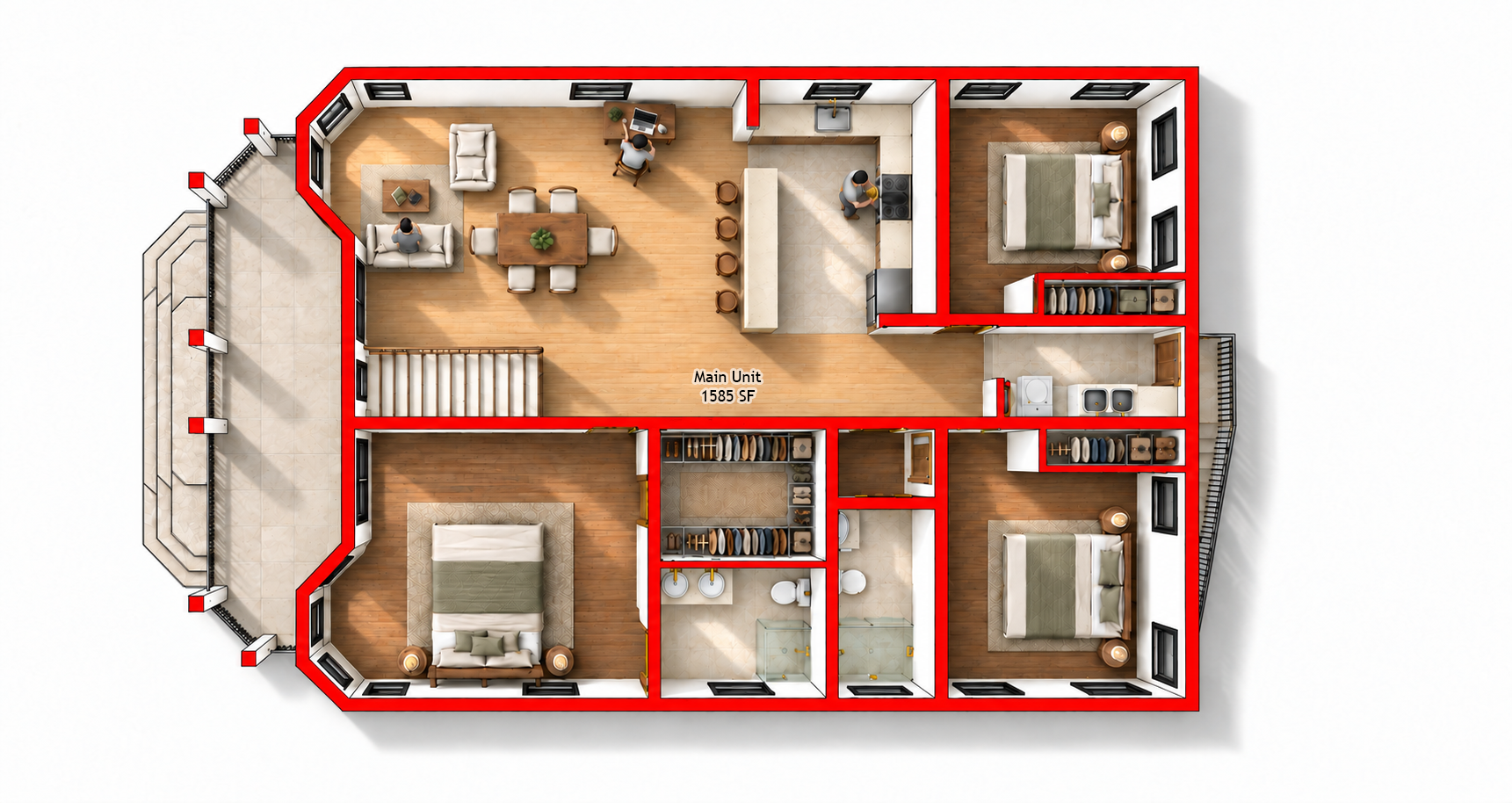 Reconfigured second-floor plan